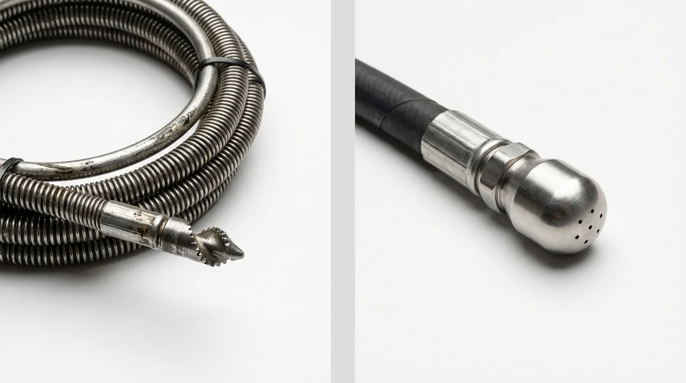 Drain snake cable and hydro jetting nozzle used for drain cleaning in Sumiton, AL