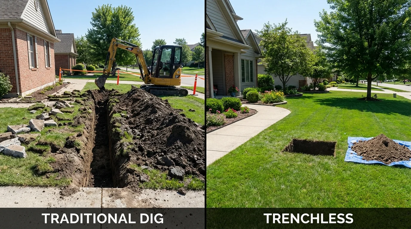 Trenchless sewer repair with minimal yard damage versus traditional excavation in Sumiton, AL